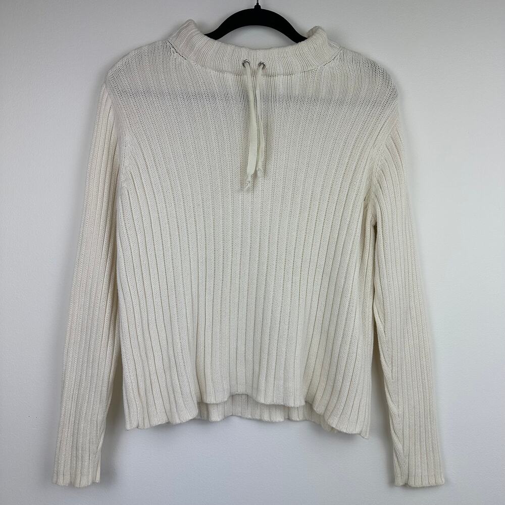 Vintage J.Jill Womens 100% Cotton Long Sleeve Ribbed Knit Cream Sweater Medium